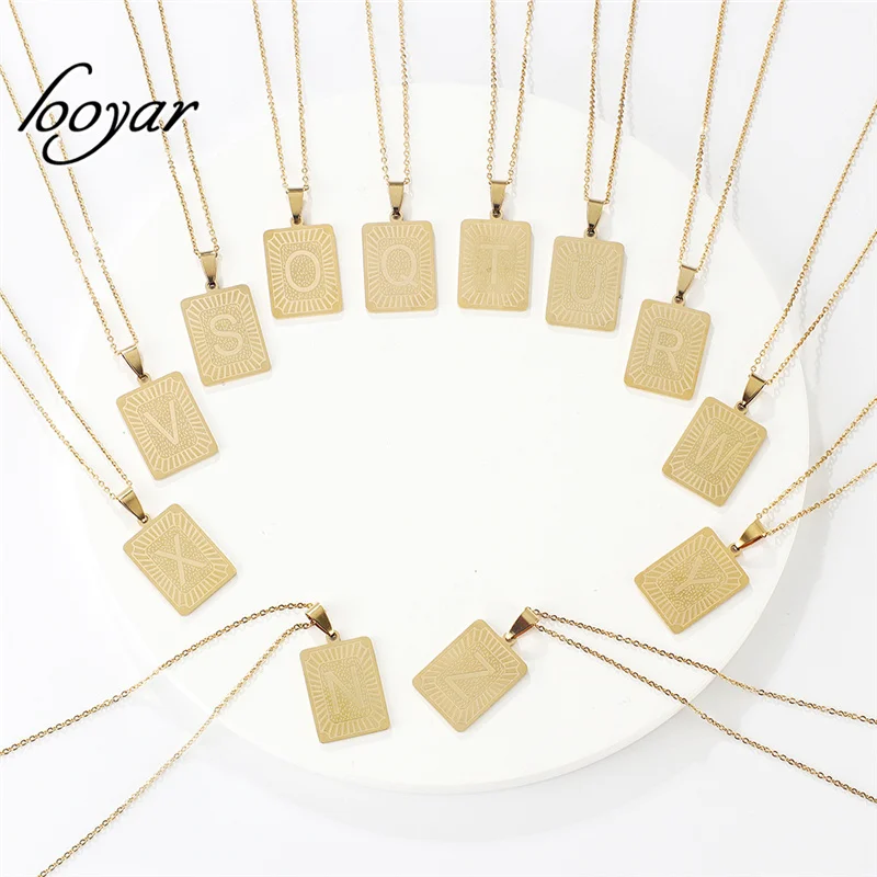 

Personalized Initials A-Z Alphabet Necklace Stainless Steel Letter Pendant Charm Gold Color Square Choker Jewelry For Women Man