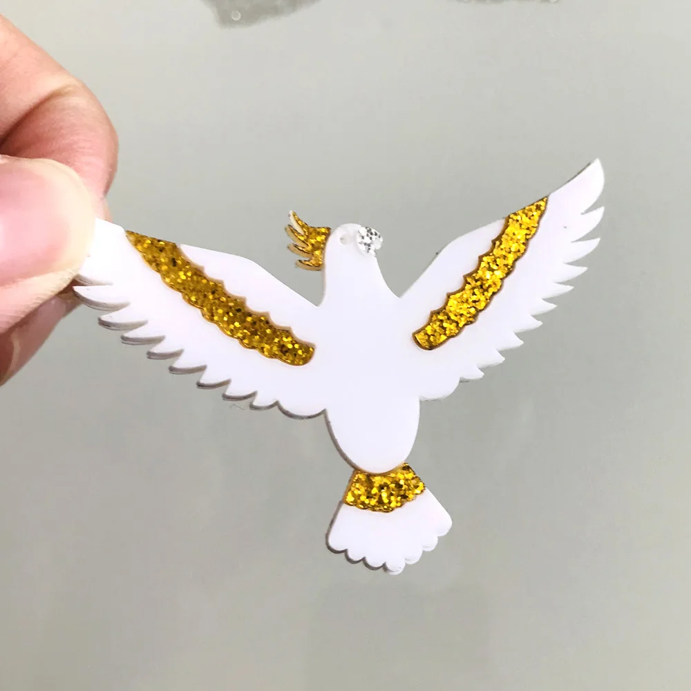 Прекрасный белый попугай акриловые висячие серьги порошок золотого блеска крылья животных птиц свободные модные серьги декоративные элементы для ювелирных изделий