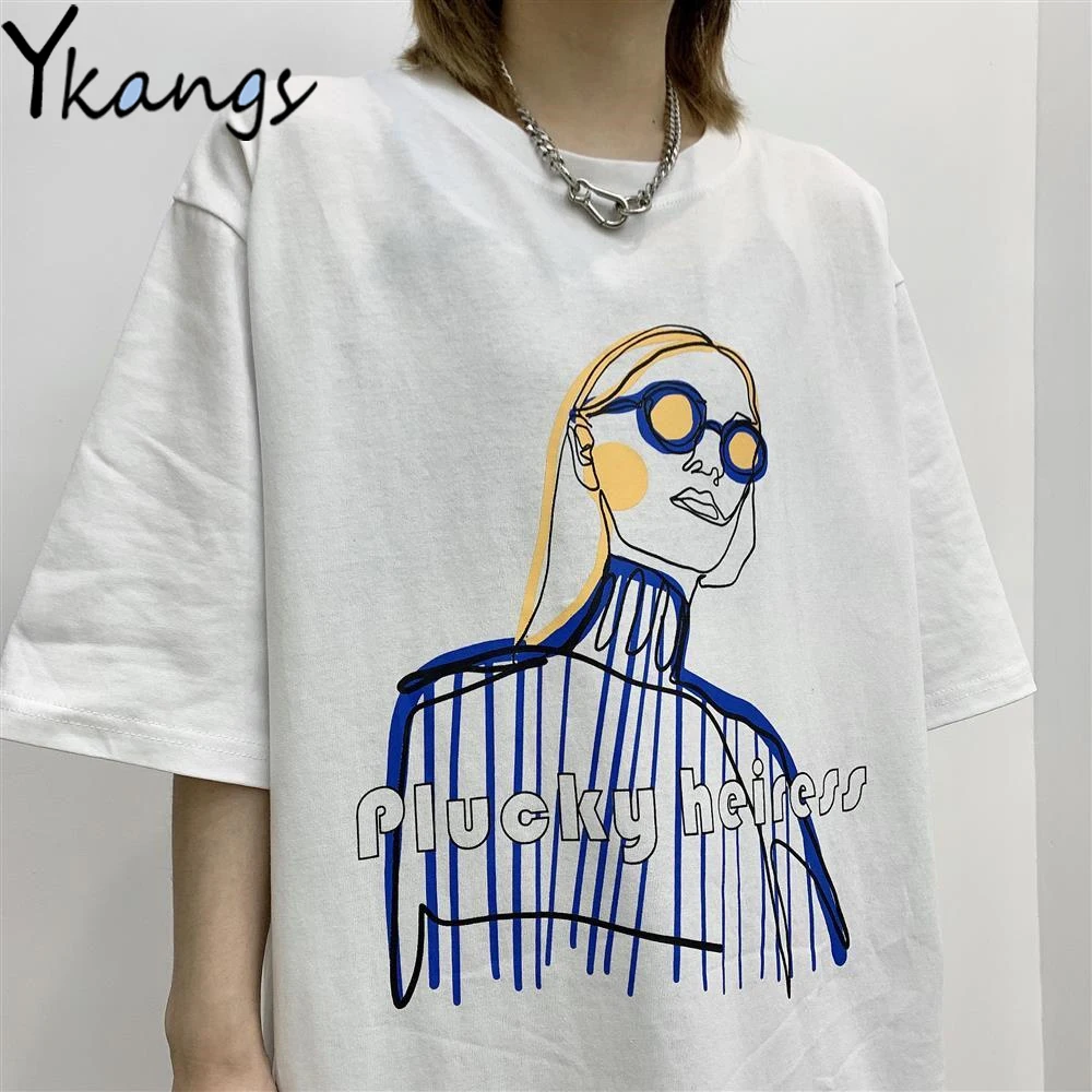 

Art Manga Print Short Sleeve Women'S T Shirt White Black Summer Korean Fashion Ulzzang Y2k Top Loose Streetwear Hippie Clothing