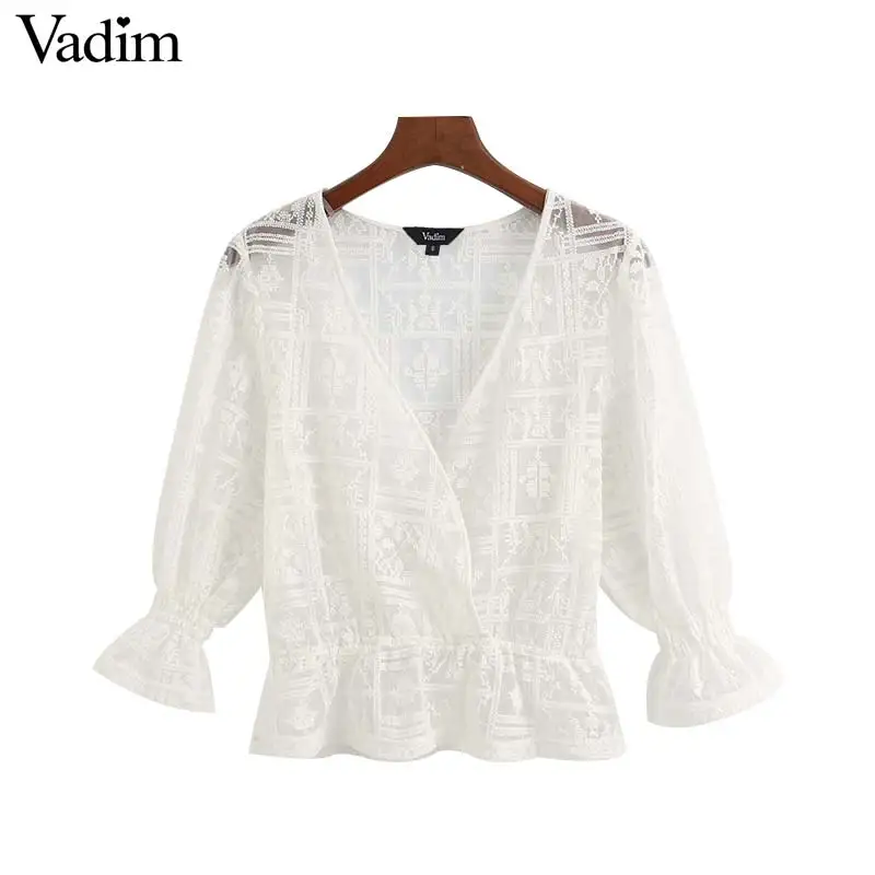 Vadim женские стильные белые блузки с вышивкой рубашки рукавом три четверти