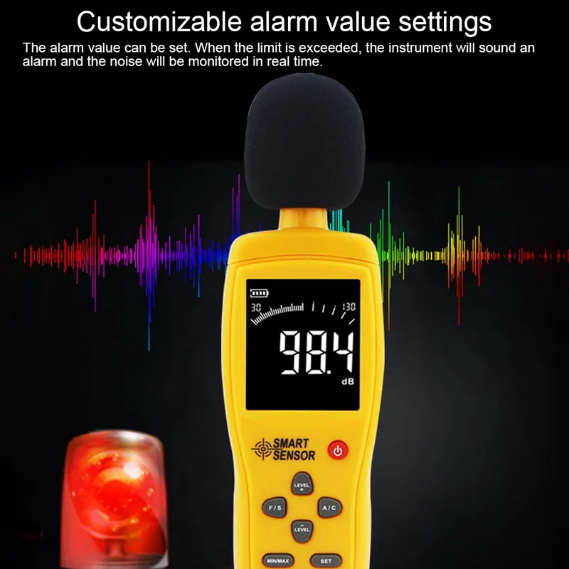 

Digital Noisemeter Sound Level Meter Detector Pressure Level Tester Color LCD Display 30~130 dB Monitoring Tester