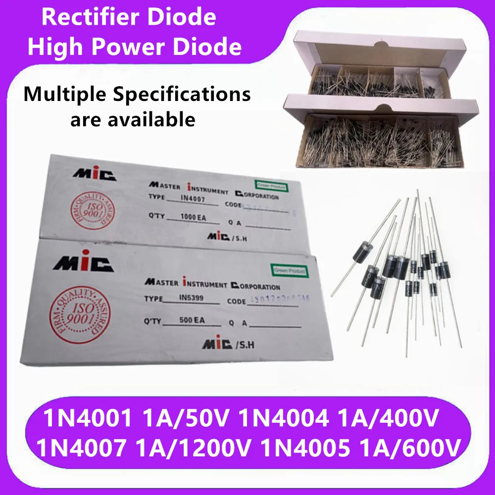 

1000 Pcs/lots 1N4007 10A10 1N5408 1N5819 50V 1A 1000V 1200V DO-41 High Quality Rectifier Diode Stage 1N4001 High Power Diodes