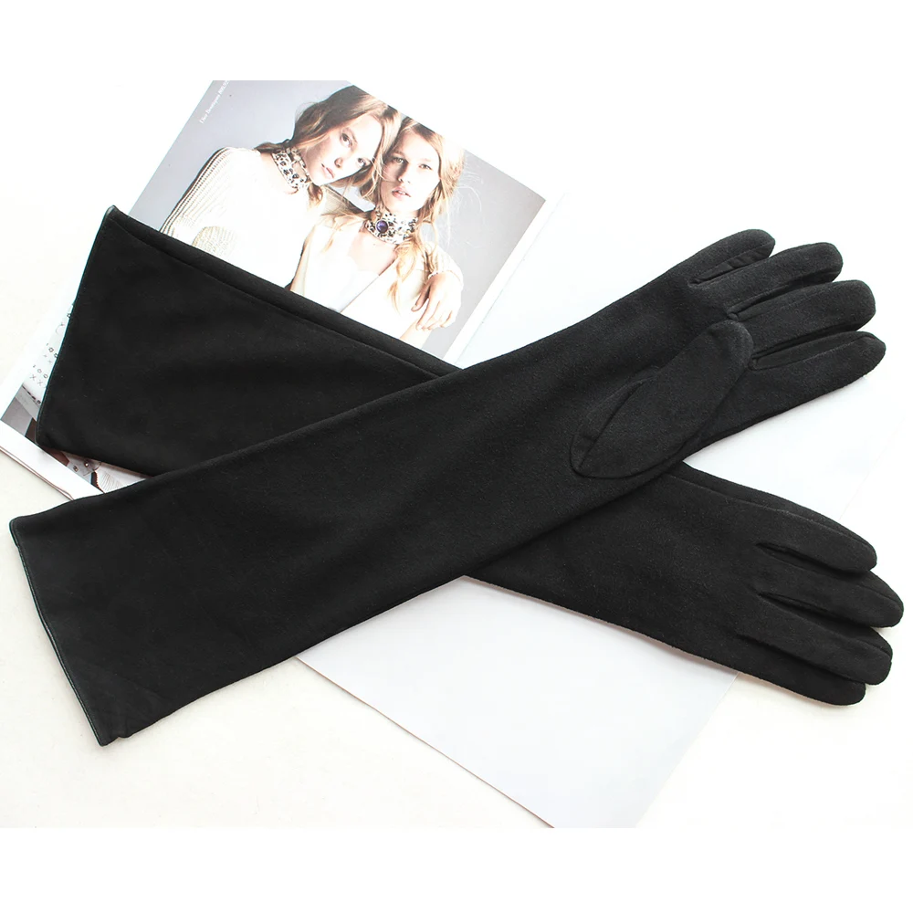 Новые женские длинные Замшевые Кожаные перчатки черные прямые бархатные уличные