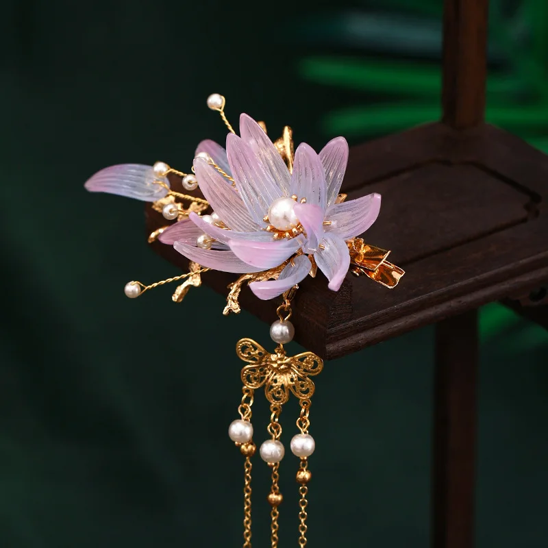 

Chinese Hanfu Headwear Tassel Flower Design Ancient Super Fairy Princess Step Shake Perform Accessories Girl Hairpin LXH
