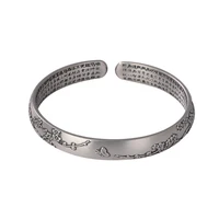 999 pure silver matte retro butterfly plum heart sutra for women sterling silver open bangle bracelet