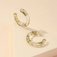 2021 ins transparent acrylic resin acetic acid green pink dry flower hoop earrings trendy korean fashion women party jewelry