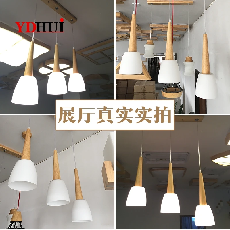 

Japanese solid wood chandelier modern simple creative personality living room bar dining room chandelier Chinese three-headed LE