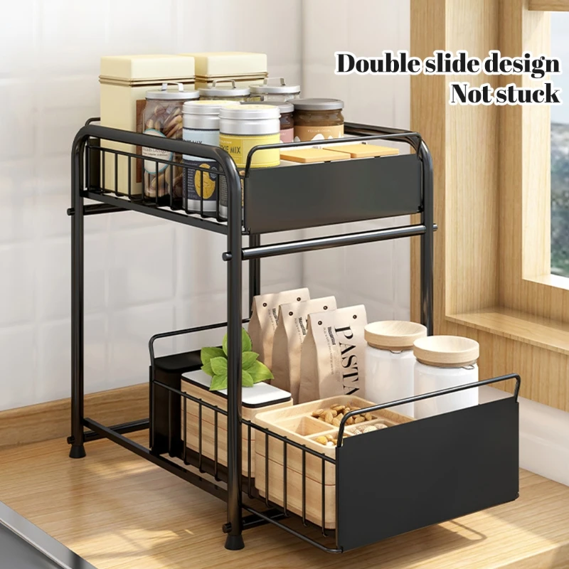 

NICEFurniture Under Sink Cabinet Organizer 2-Tiers Stackable Storage Shelf with Sliding Baskets Drawers for Kitchen Bathroom