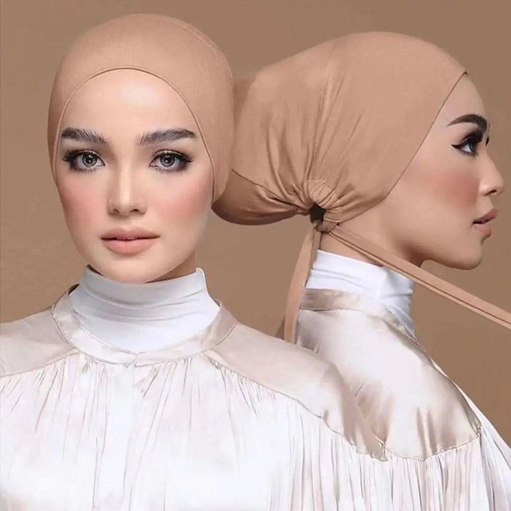 

Modal Bottoming Cap Tied Rope Hijab Color Scarf Adjustable Women's Elastic Headscarf Cap Modal Bottoming Cap