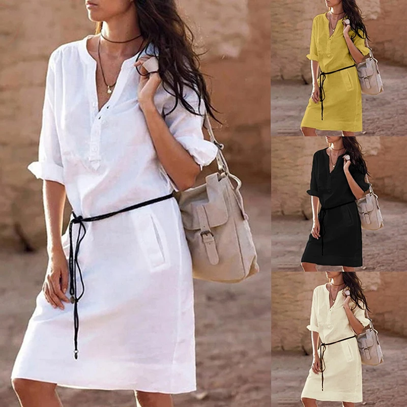 

Summer Women Sexy Short Sleeve V-neck Casual Loose Dresses Tea Dress Tops T-shirt A-line Party Dresss Vestidos Robe