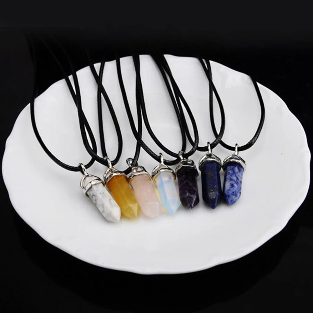 Модные шестигранные натуральные хрустальные цепи с каменными подвесками