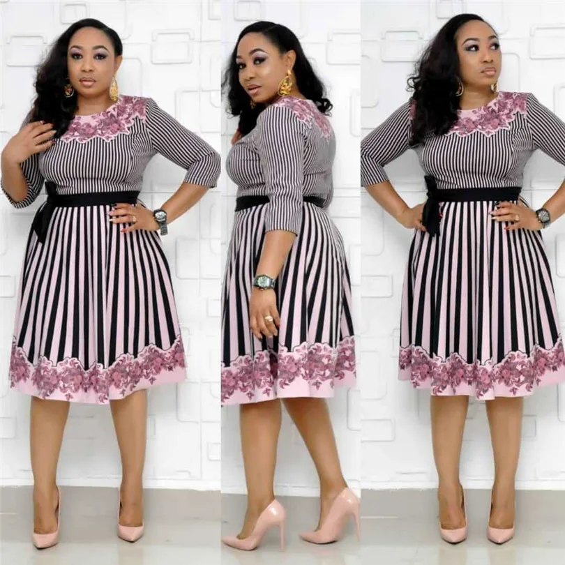 2019 африканские женские миди платья в полоску с цветочным принтом размера плюс