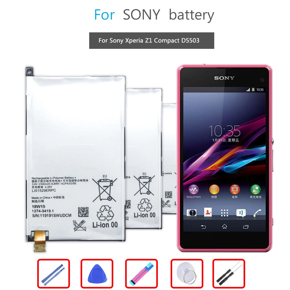 

Mobile Phone Battery For Sony Xperia Z1 Compact Mini Z1mini D5503 M51w SO-04F Replacement Battery LIS1529ERPC 2300mAh