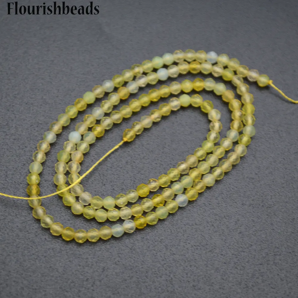 

3mm Diamond Cutting Natural Yellow Chalcedony Faceted Stone Round Loose Beads