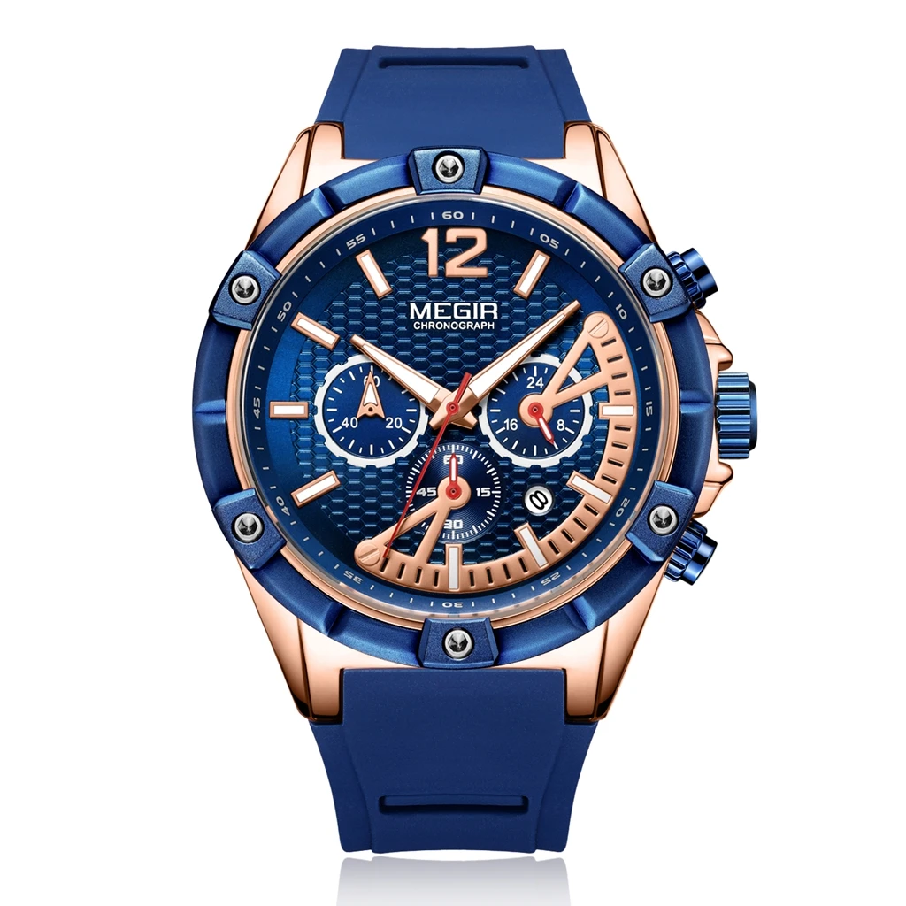 

New Arrivals Fashion Designers MEGIR Quartz Watch For Man 2083 Silicone Belts Alloy Case Chronograph Wristwatch 3ATM Waterproof