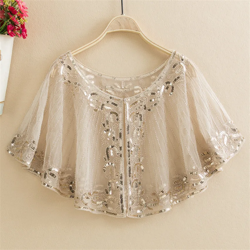 New Elegant Women Short Lace Shawl Capes Europe and America Lady Sequins Wrap Bolero Accessories Coat Princess Tops Outwear 1438