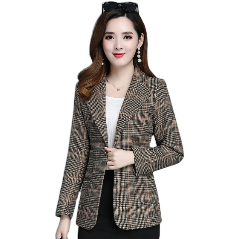 

Клетчатое шерстяное пальто, верхняя одежда для женщин, модные тонкие Новые осенне-зимние костюмы, женские свободные большие блузки с длинны...