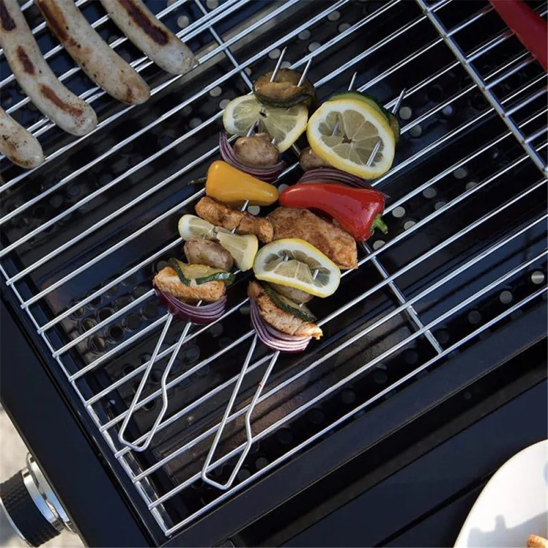 

Stainless Steel Barbecue Stick Double Fork Portable Barbecue Needles Barbecue Skewer For Camping Picnic Home Restaurant Use