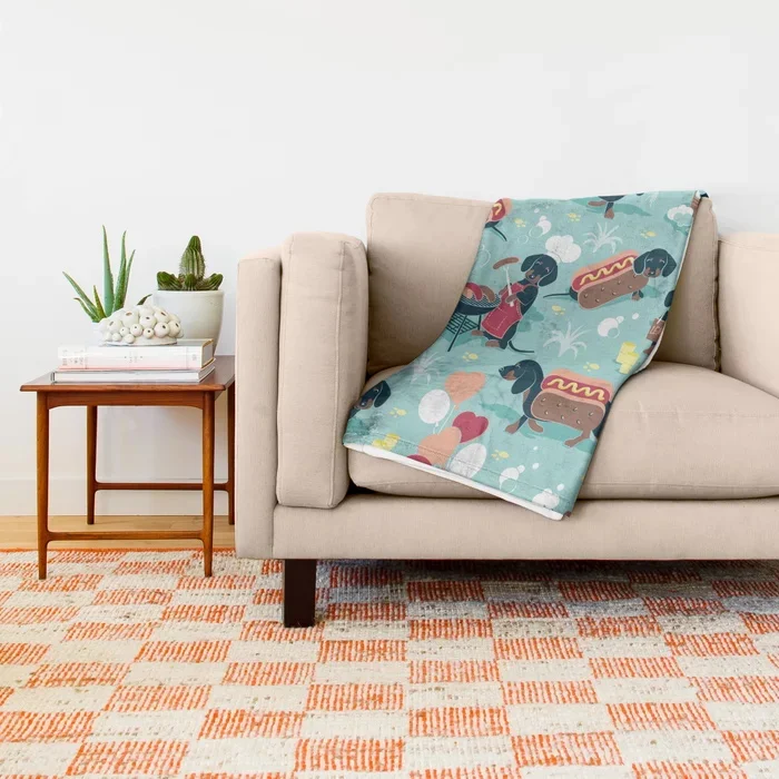 Dachshund Cartoon Throws for Sofa Cute Kids Design Hot dogs and lemonade Blankets Christmas Decorations Home Custom Blanket | Дом и сад
