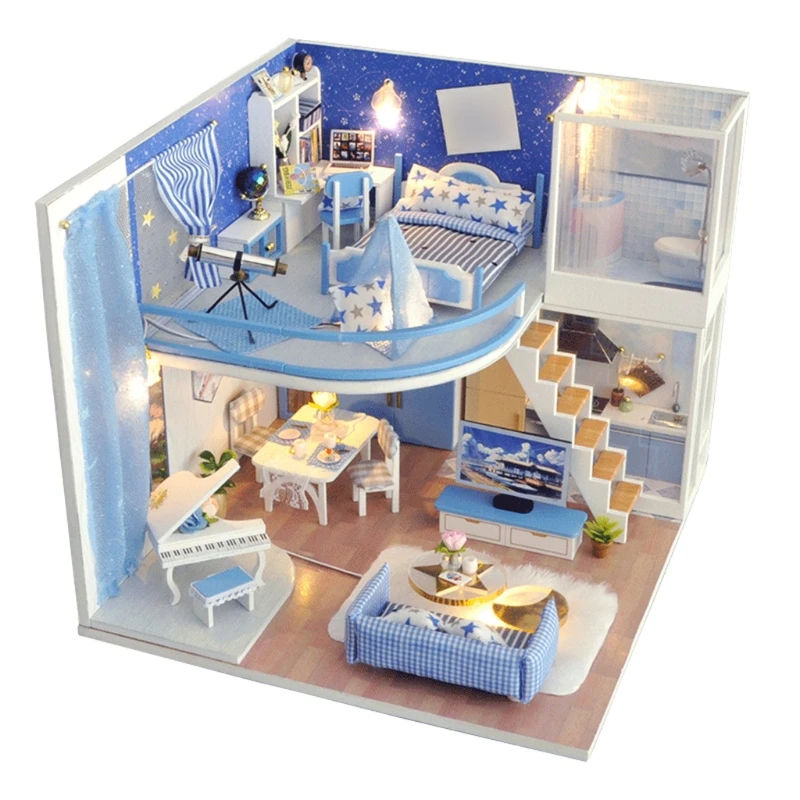 

Dropshipping DIY Dollhouse Miniature with Furniture Loft Model Kit Building Sets Best Gifts for Teens Adult DIY Hut Cabin Model