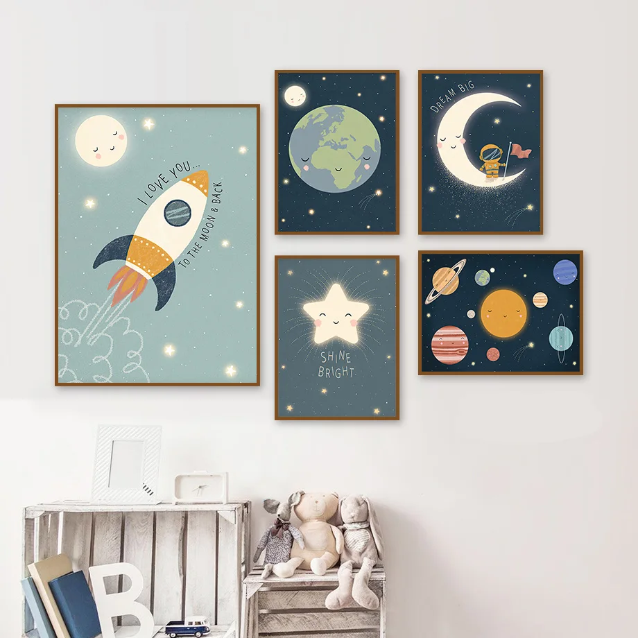 

Space Planet Astronaut Rocket Boy Nursery Wall Art Canvas Painting Nordic Posters And Prints Wall Pictures Kids Baby Room Decor