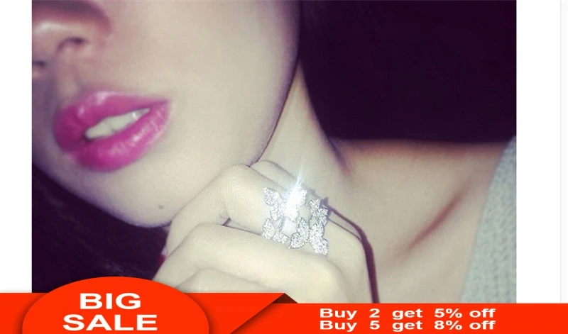 Vecalon Charm Butterfly ring 925 Sterling silver AAAAA Zircon Cz Party Wedding band rings for women Finger Jewelry sizeable | Украшения и
