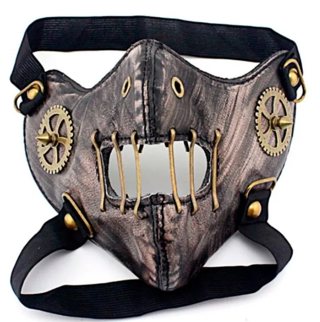 2020 New Steam Punk Gear Masks Gothic Accessory Night Club Mask Performance Hip Pop Brown Gearwheel Rivet | Тематическая одежда и