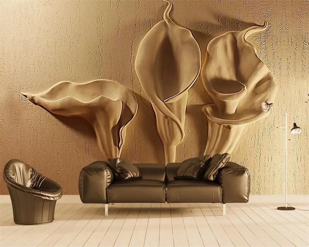 

Drop Shipping Custom Wallpaper Gold Embossed Calla Lily Living Room Bedroom Background 5d Painting Papel De Parede 8d Wallpapers