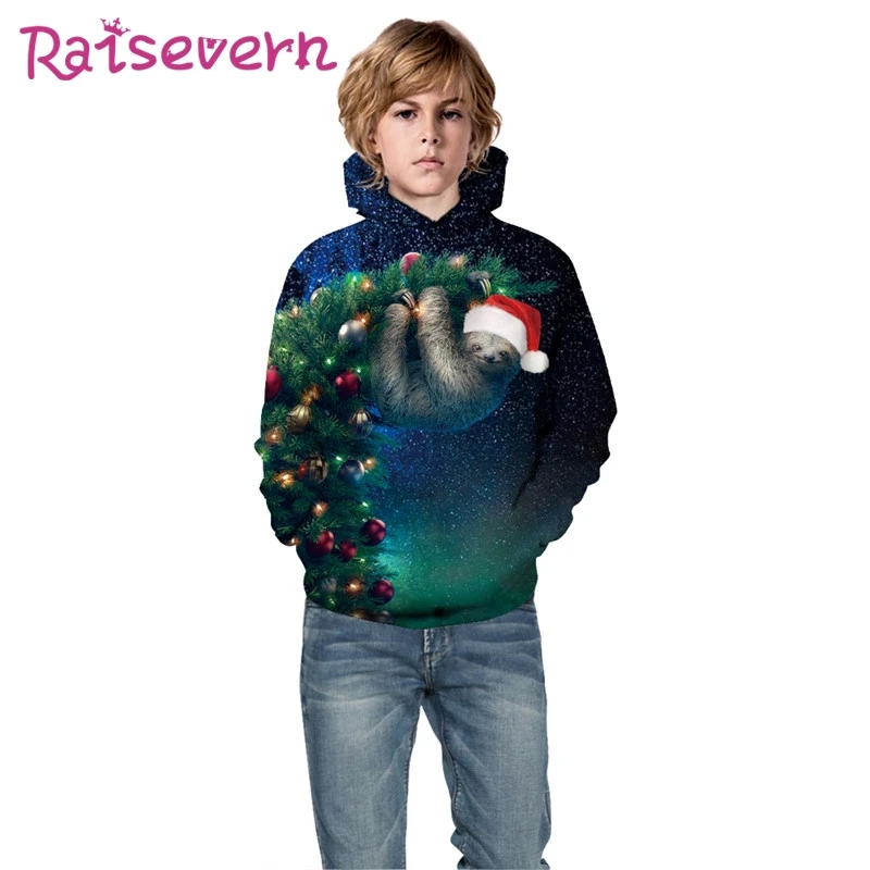 Raisvern/Детские толстовки с капюшоном с 3D-принтом животных; рождественское пальто с капюшоном с принтом унисекс; толстовки для мальчиков и девочек; куртки; коллекция года; Рождество