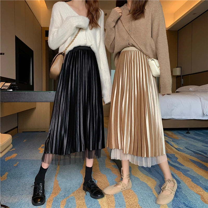 Patckwork винтажные повседневные плиссированные трапециевидные модные юбки с