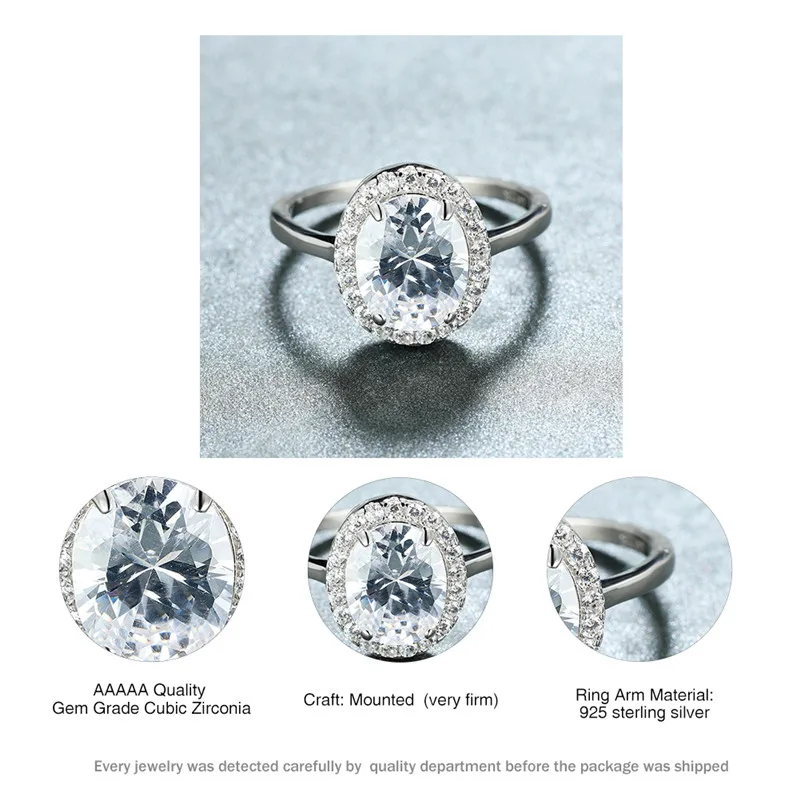 

Classic Oval Four Prong Lab Diamond Engagement Rings For Women 100% 925 Sterling Silver White Zircon Ring Female Wedding Jewelry