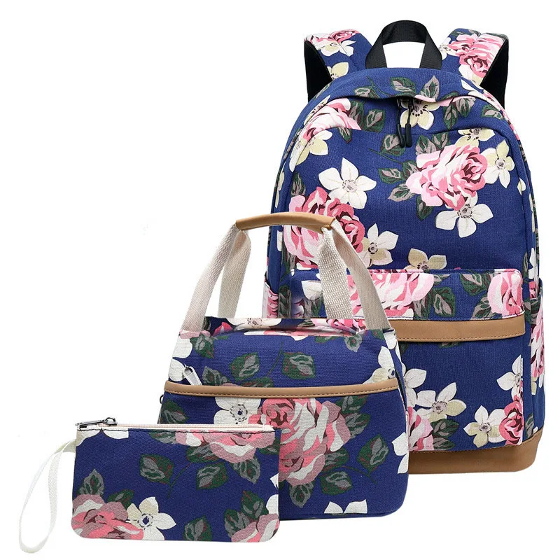 

High Quality 3pcs/Set Floral School Backpacks for Teen Girls School Bags Mjoypack Lightweight Canvas Backpack Travel Bookbags