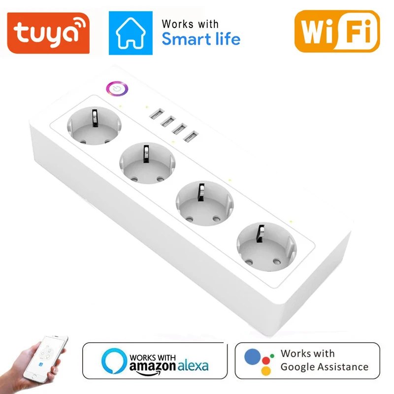 Wifi Smart Power Strip 10A/16A 1.5m Outlets 4 Plug & USB Port Timing App Support Alexa Google Home Assistant Extension Socket |