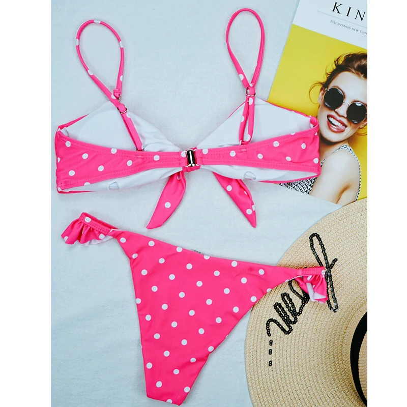 2021 сексуальное бикини в горошек женский купальник с бантом и пуш ап бразильский