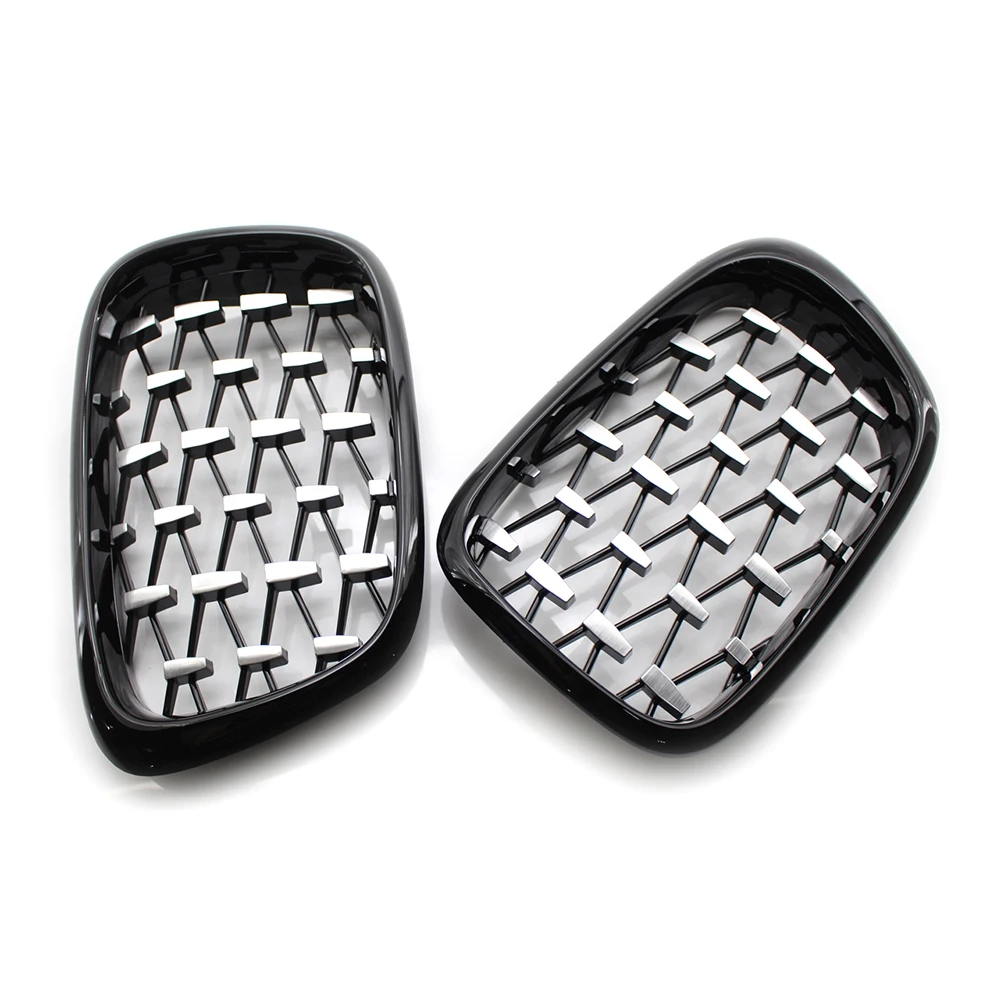 

Double Slat Sport Style Gloss Black 1 Pair Diamond Kidney Grille Grill Replacement Chromed Black for BMW E39 99-03
