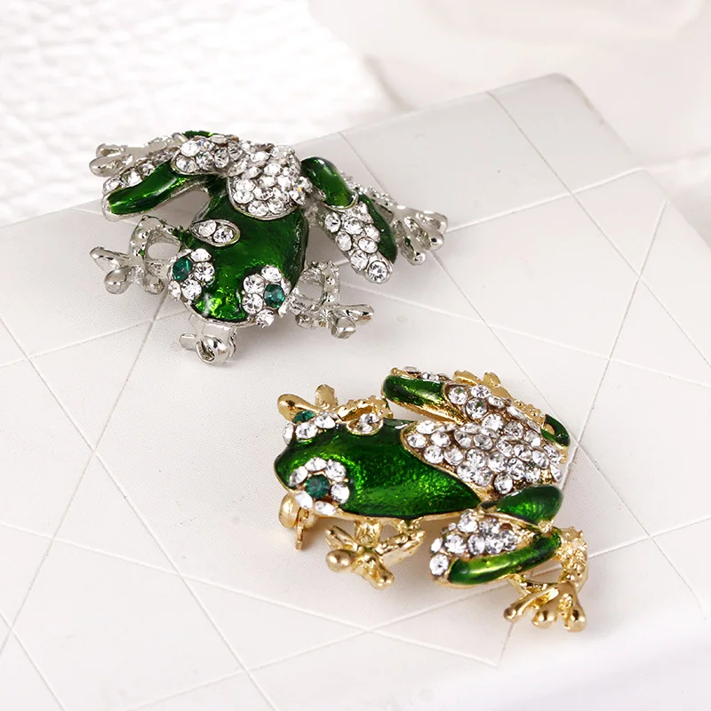Rhinestone Green Frog Brooch Unisex Cute Animal Pin Women Men Dress Coat Accessories Gold | Украшения и аксессуары