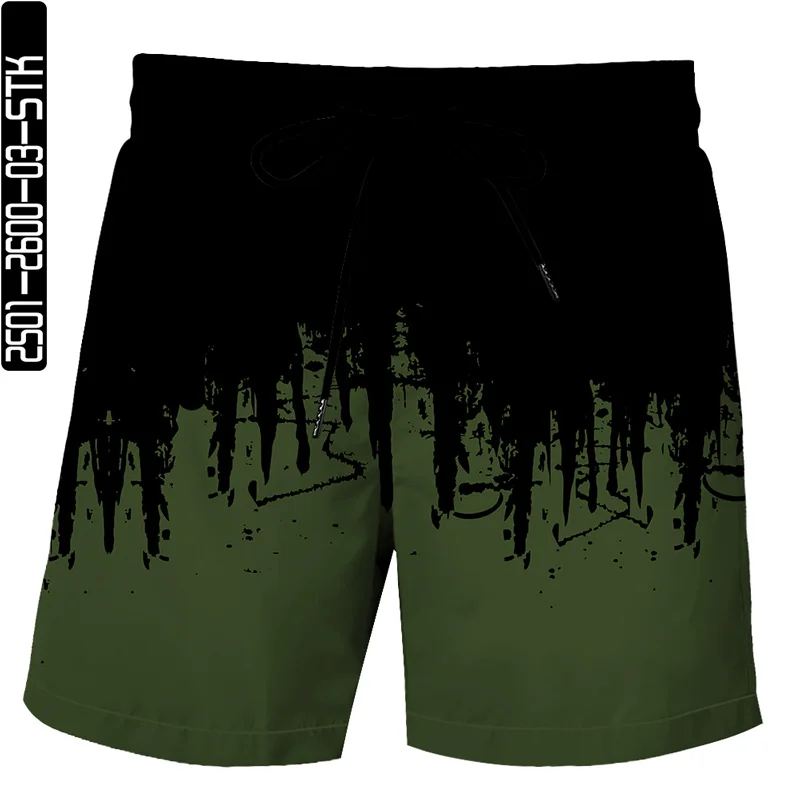 

2021 Summer new black and color matching elements 3D printed casual beach shorts men's fitness casual fashion sports men's pants