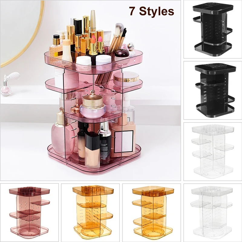 

360 Degree Rotating Makeup Organizer Large Capacity Cosmetic Storage Box Adjustable Jewelry Shelf
