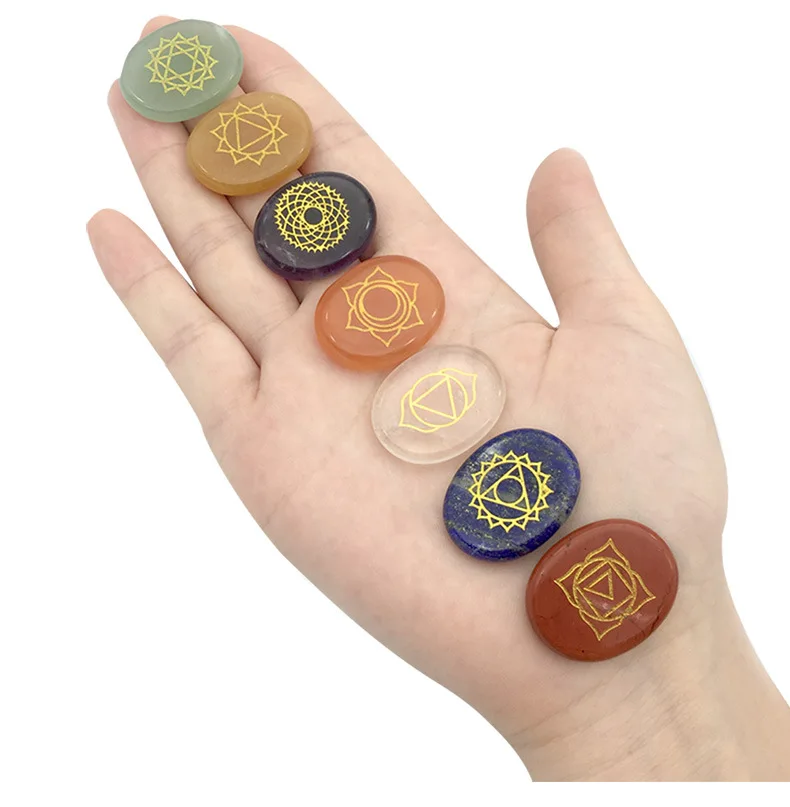 

Natural Stone Carved Chakra Pendant Oval Shape Quartz lapis Choker Reiki 7 Chakra Stone Healing Decoration