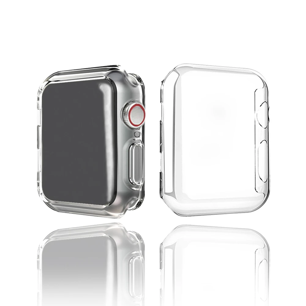 Transparent Case+Glass For Apple Watch Series Se 65432 38MM 42MM 40MM 44MM Smart IWatch Clear Full Screen Protector Cover Bumper