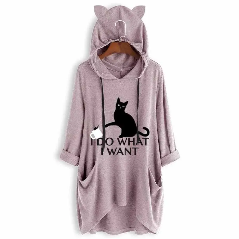 2019 футболка с капюшоном и рукавами летучая мышь женская принтом кошачья лапа