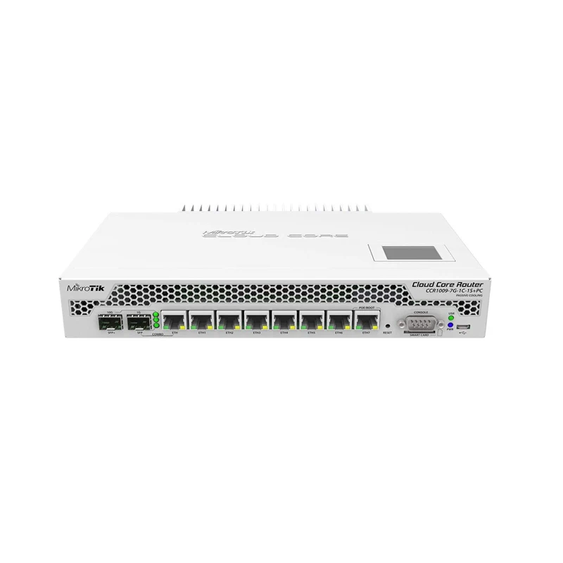 

Mikrotik CCR1009-7G-1C-1S + ПК-роутер 7xGigabit Port s, 1xCombo-порт (SFP или Gigabit Ethernet) 1xsfp + Кейдж, 9-ядерный процессор 1 ГГц, 2 Гб ОЗУ
