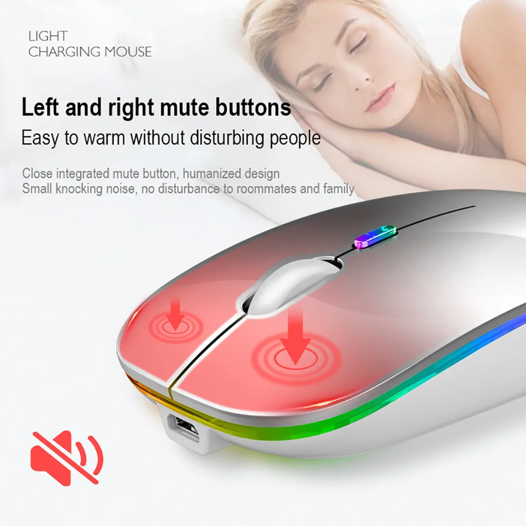 Светодиодный ная тонкая перезаряжаемая Беспроводная Бесшумная мышь 2 4G + Bluetooth5.0