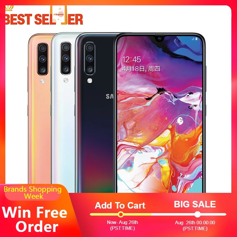 Samsung Galaxy A70 Восьмиядерный 6 ГБ ОЗУ 64 Гб ПЗУ смартфон 20:9 7 дюймов капля воды экран 4500