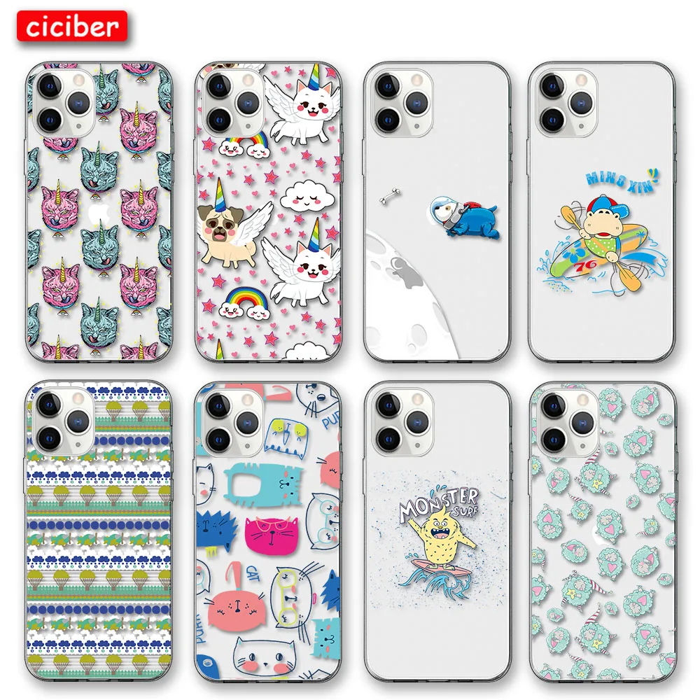 

Unicorn Dog Cat Case For iPhone 12 11 Pro Max Cover for iPhone X XR XS MAX 7 8 6 6S Plus 5S SE 2020 Soft Silicon TPU Phone Funda