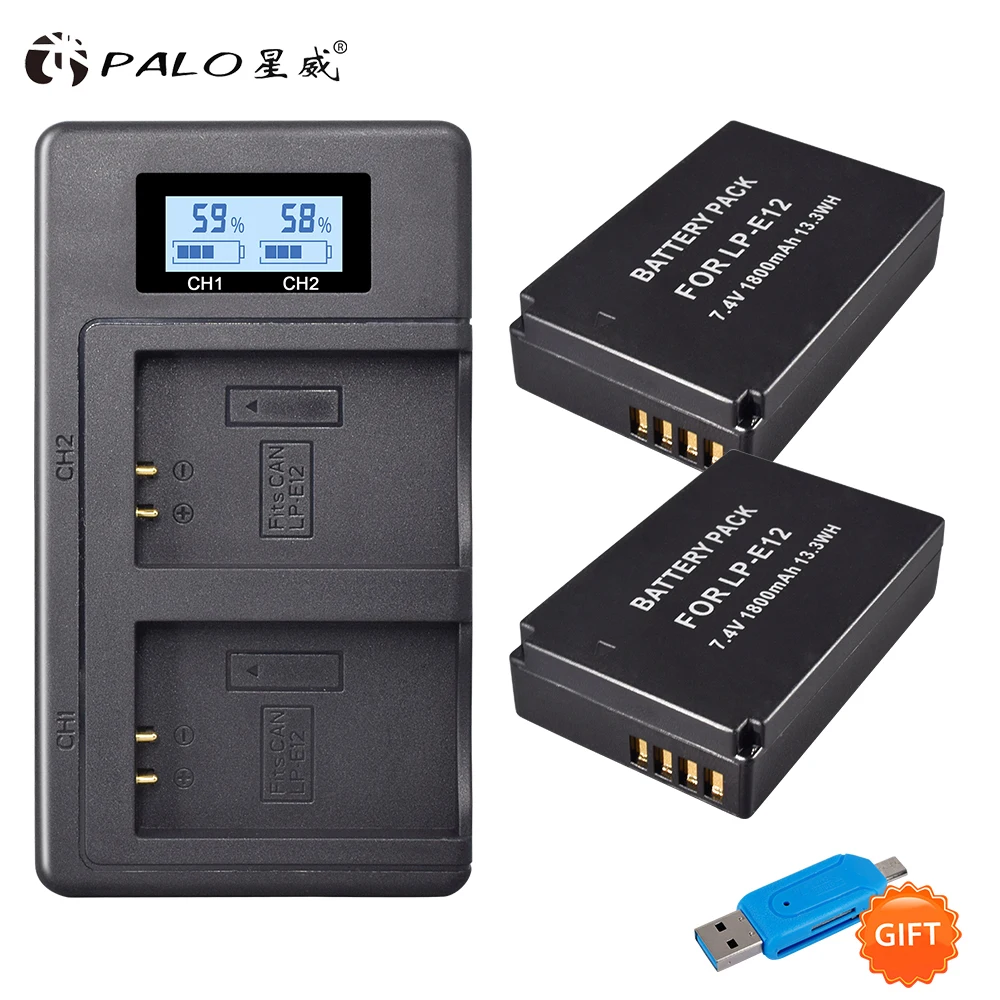 2 шт. 1800 мАч LP-E12 LPE12 LP E12 Аккумулятор для камеры AKKU+ ЖК USB зарядное устройство для Canon M 100D Kiss X7 Rebel SL1 EOS M10 EOS M50 DSLR