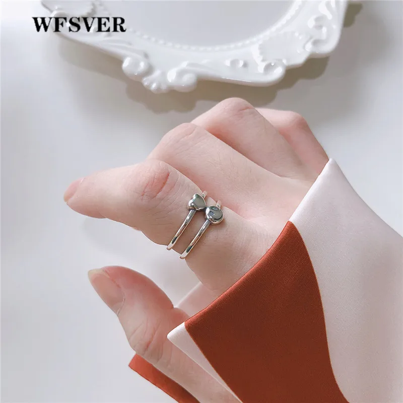 WFSVER 925 пробы серебряное кольцо двойной слой смайлик лицо и сердце для женщин