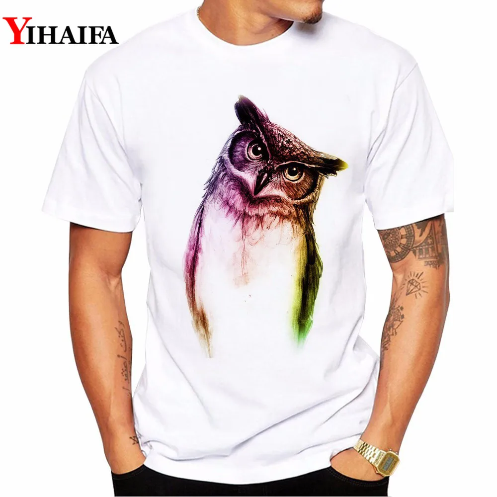 3DT Shirt Для мужчин тренажерный зал печати градиент Сова Графические футболки