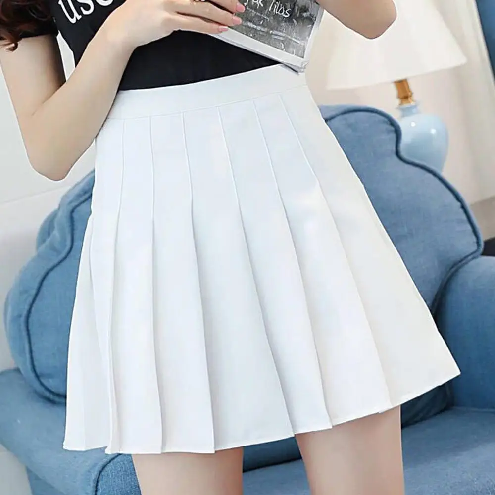 

Girls Women High Waist Pleated Mini Skirt Slim Waist Casual Tennis uniform Skirt Fashion mujer Solid Vogue Dropship#0710