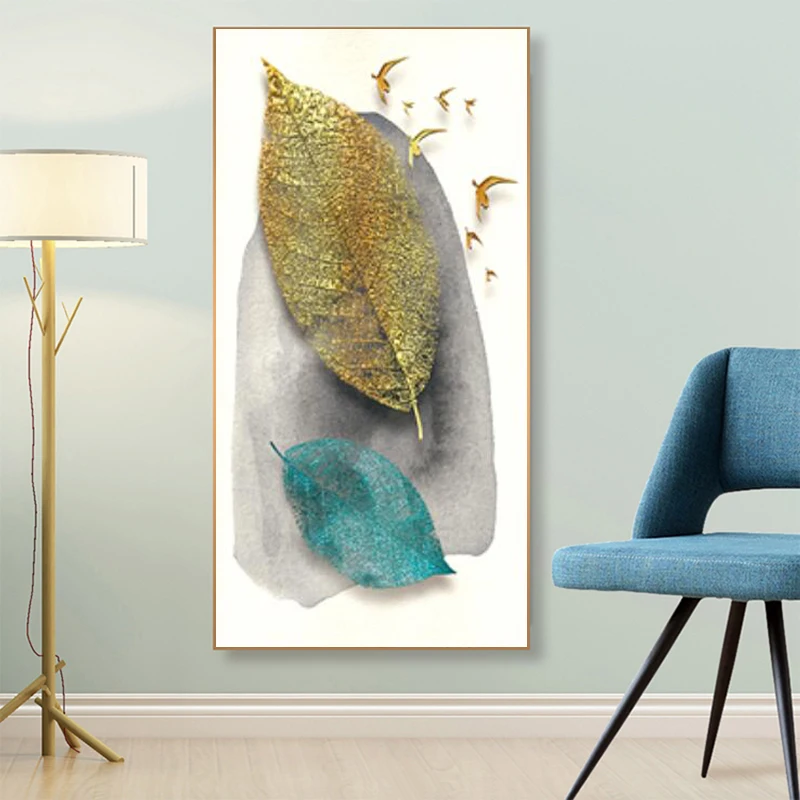 Картины на холсте с абстрактными листьями птицами скалами RELIABLI настенные